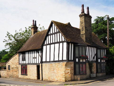 St Marys Cottage in Ely Cambridgeshire shows a historic building with timber framing and brick walls