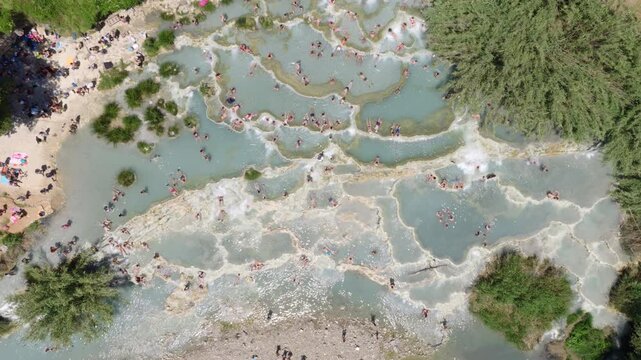 Aerial View of Cascate del Mulino Thermal Pools, Tuscany, Italy