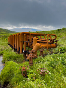 Fuel depot infrastructure remains on Great Sitkin Island from World War II, Andreanof Islands, Alaska