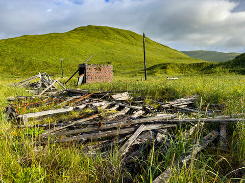 Fuel depot remnants on Great Sitkin Island from World War II located in the Andreanof Islands, Alaska