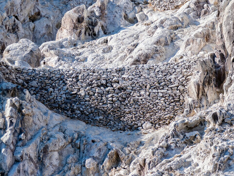 Natural dam built by Yaqui Indians for guano mining on Isla San Pedro Martir in Baja California, Mexico