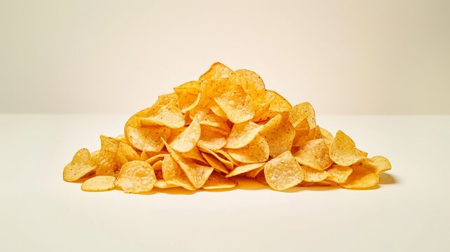 Crunchy Potato Chips Pile, Golden Thin Slices, Perfect Snack for Any Occasion, Tasty Treats