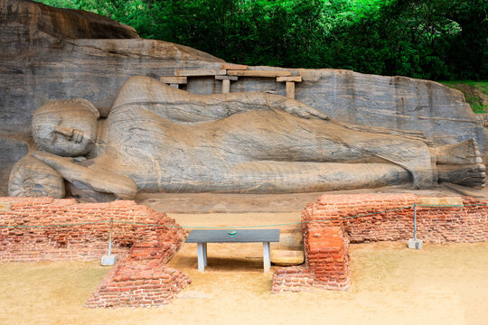 Reclining Buddha statue at Polonnaruwa ruins from the 12th century in Sri Lanka