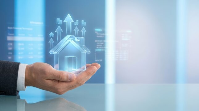 Confident Business Professional's Hand Gently Presenting Digital House Icon