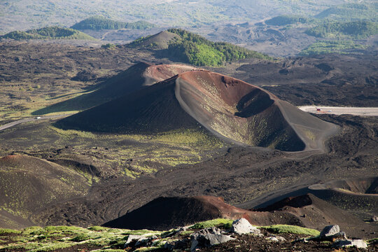 Stunning view of the desert landscape around Etna volcano in Sicily offers a glimpse of the unique terrain and geological features in Italy