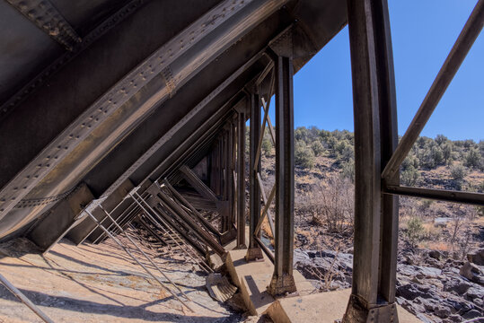 View from inside the steel framework of Bainbridge Steel Dam in Kaibab National Forest, Ash Fork, Arizona