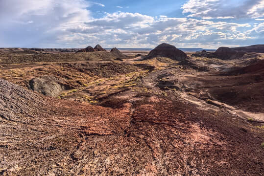 Northside view of the Teepees in Petrified Forest National Park showing colorful rock formations in Arizona