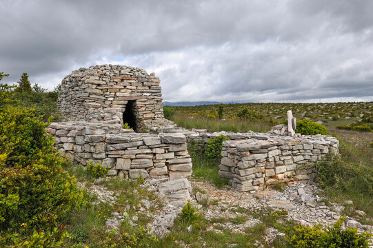 Historic dry-stone hut known as Capitelle in Southern Cevennes of France