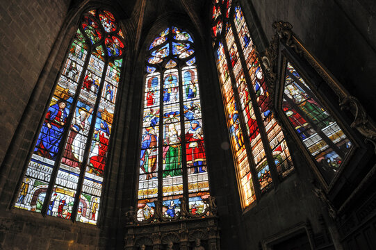 Stained glass window by master glazier Arnaud de Moles in Cathedral Sainte-Marie in Auch, Gers, in southwest France