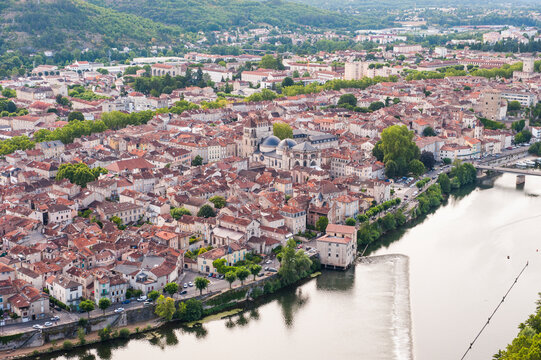 View of Cahors from Mont Saint Cyr in Lot department of Midi-Pyrenees region, southwest France during daytime