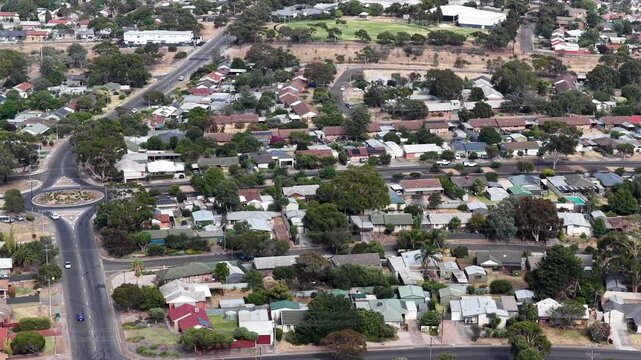 Hackham West, South Adelaide, South Australia: 4K aerial footage of residential suburb, houses, estates, streets, highways, traffic, urban infrastructure, near Noarlunga, Morphett Vale, Christie Downs