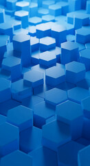 Fototapeta premium Multiple blue geometric shapes stacked together, creating a modern, abstract pattern, representative of technology, science, or construction