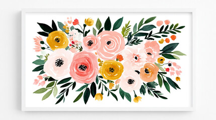 Obraz premium watercolor botanical rose flowers texture template background.Elegant wedding invitation card background . Minimal hand painted Design for wedding or Valentine's Day