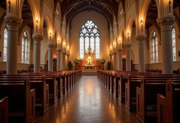 Obraz premium Serene Church Interior Enhancing Connection to Deceased Loved Ones for All Saints Day