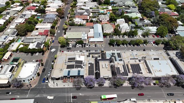 Adelaide, South Australia: 4K Aerial Drone Footage of Southern Suburbs, Residential Houses, Tree-Lined Streets, Jacaranda Bloom and Urban Landscape in Unley, Parkside, Malvern 