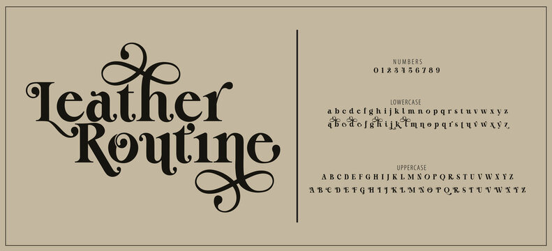 Leather Routine Classic serif font with luxurious swashes and refined details, perfect for elegant headlines and stylish branding