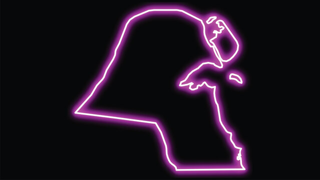 Kuwait map outline neon purple glow on black