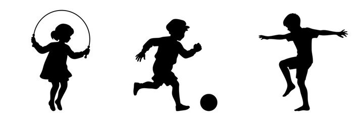 Naklejka premium Children Playing Sports and Exercise Silhouettes on Playground