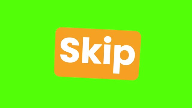 Skip Text Button Animation on Orange Background with Green Screen