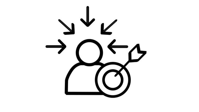 Target audience or customer focus line icon animation with arrows and person for marketing strategy.