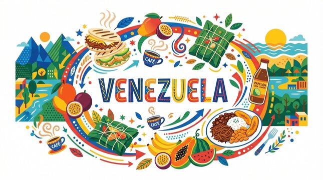 Venezuelan Culture Cuisine and Landscapes Vector Illustration