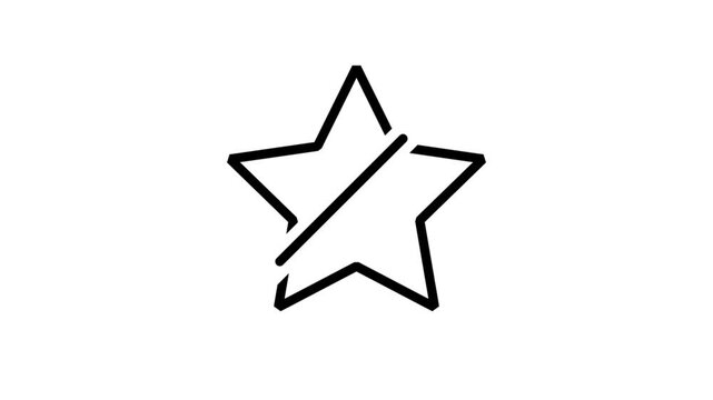 Star with cross line icon animation representing unstar remove from favorites or quality rating decrease.