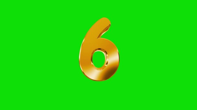 3D Gold Number 6 Animation loop on Green Screen Background