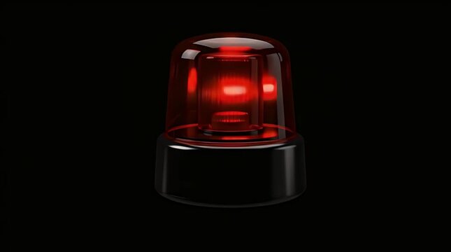 Glowing red emergency flasher light with illuminated rotating bulb sits isolated against a stark black background signaling immediate danger or alarm.