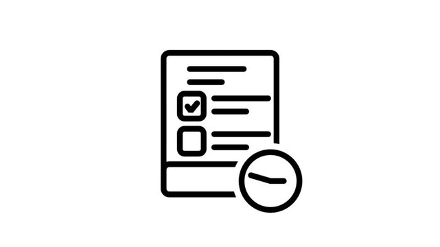 Task management line icon animation featuring checklist and clock for project scheduling and productivity tracking.
