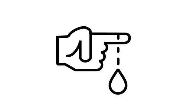 Blood Test Finger Prick Motion. Medical animation showing a finger prick with a blood drop for glucose testing or health diagnostics.