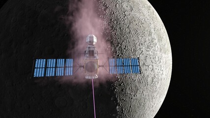 人工衛星と月　3DCGレンダリング © tsuneomp