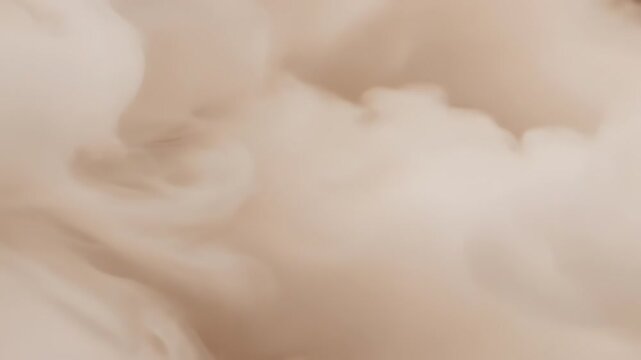 Soft and dreamy visual of billowing, creamy texture, in shades of tan and white. Forms appear soft and fluffy, reminiscent of clouds or smoke