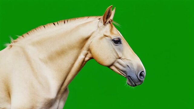 Close-up of a palomino horse on green background