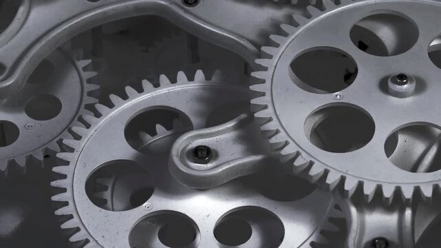Interlocking Metal Gears Close-Up Industrial Mechanism