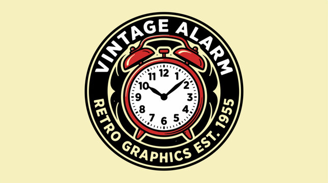 Vintage Alarm Clock Retro Graphics Est. 1955 Logo Design.