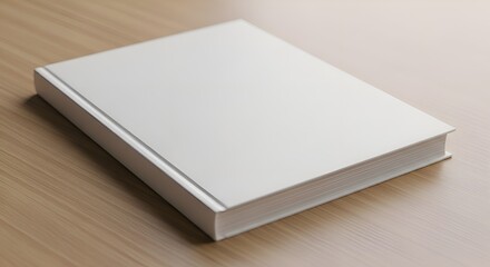 Fototapeta premium Blank White Hardcover Book on Wooden Table - Mockup Template for Design