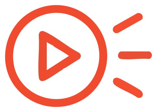 Vibrant Orange Play Button Icon with Radiating Lines.