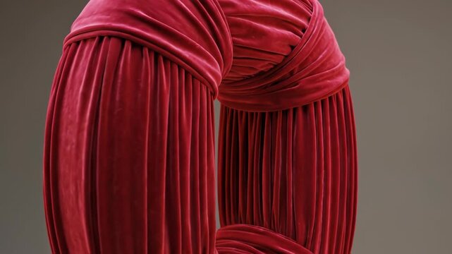 A close-up of a woman's lower torso wearing a long, flowing, dark red skirt with pleats and a matching sash around the waist