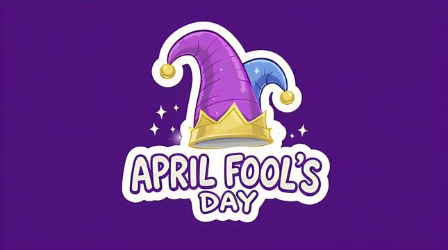 April Fools Day Sticker Illustration with Jester Hat