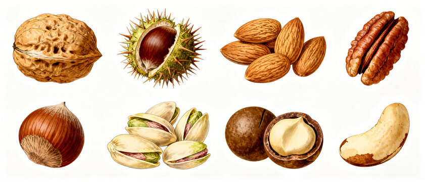 Premium nut gift set branding with vintage vegetable botanical illustration set of pistachio and cashew