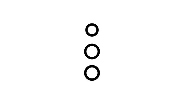 Vertical Ellipsis Menu Animation Icon. Minimalist animation of three vertical dots indicating a 'more options' or 'kebab' menu.