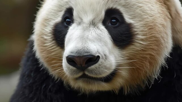 Giant panda close up portrait wildlife bear mammal closeup face calm soft fur curious expression