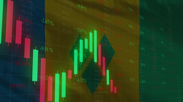 Financial graph on Flag background: Financial chart overlaid on a flag, representing economic trends and fluctuations with data, analytics, and investment concepts.