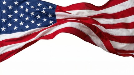 Obraz premium Waving american flag on white background symbolizing freedom and patriotism