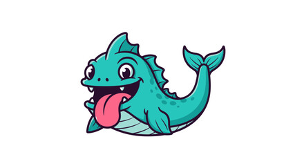 Obraz premium Cartoon Teal Mermaid Tongue Out Smiling.