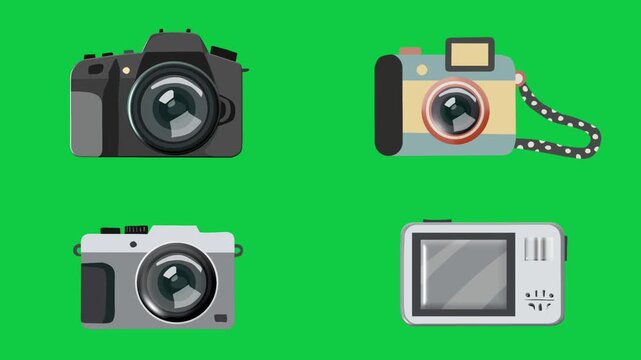2D Animated Photography Camera Set with DSLR Mirrorless Retro and Digital Screen