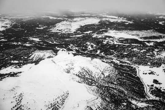 Views of snowy landscapes from the air on the way to and from Jackson Hole, Wyoming.