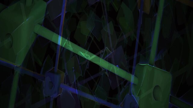 Neon lights on industrial machinery.