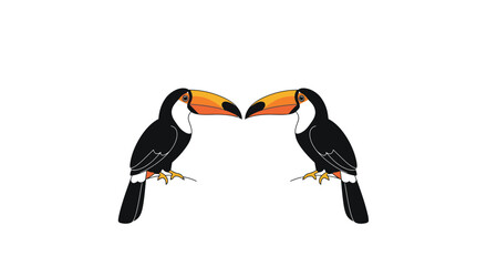 Obraz premium Two colorful toucan birds facing each other.