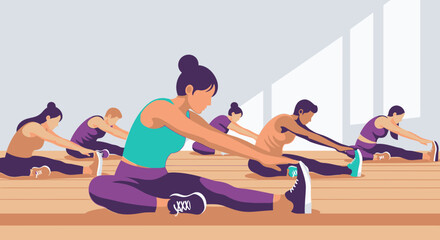 Obraz premium Women doing yoga in fitness class.